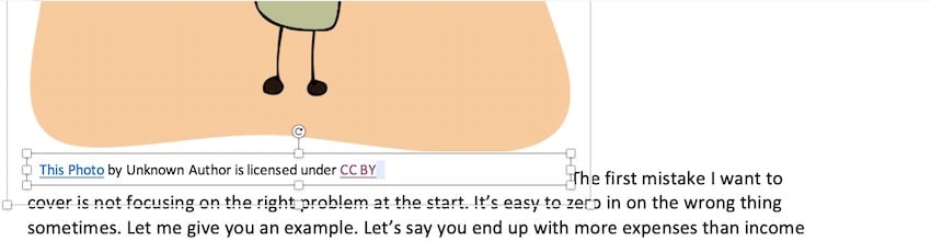 Microsoft clip art - delete caption