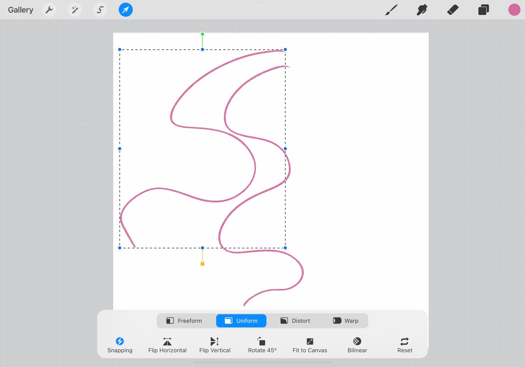 one of the pink lines has been moved away from the other pink line