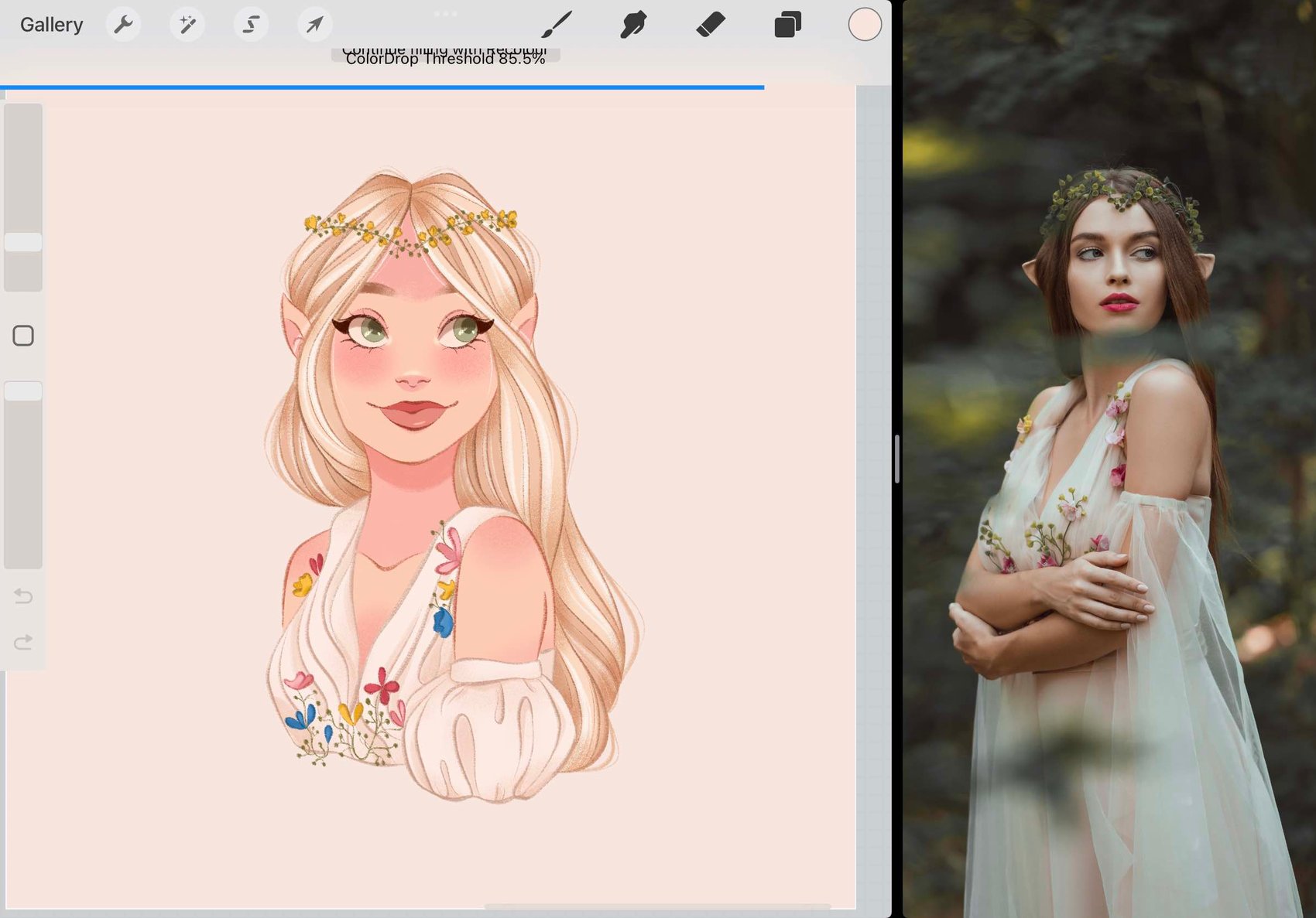 the background of the canvas has turned a pink toned nude colour