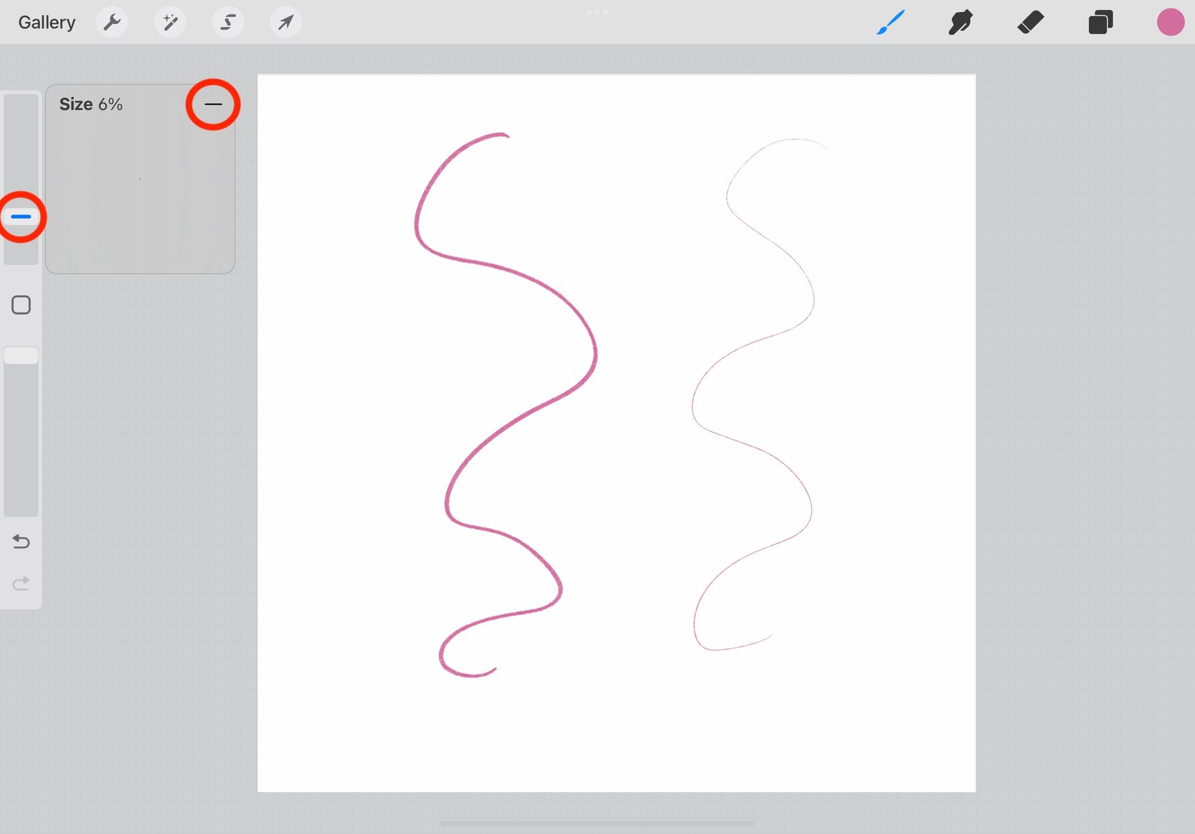 the slider and - icon are circled in red