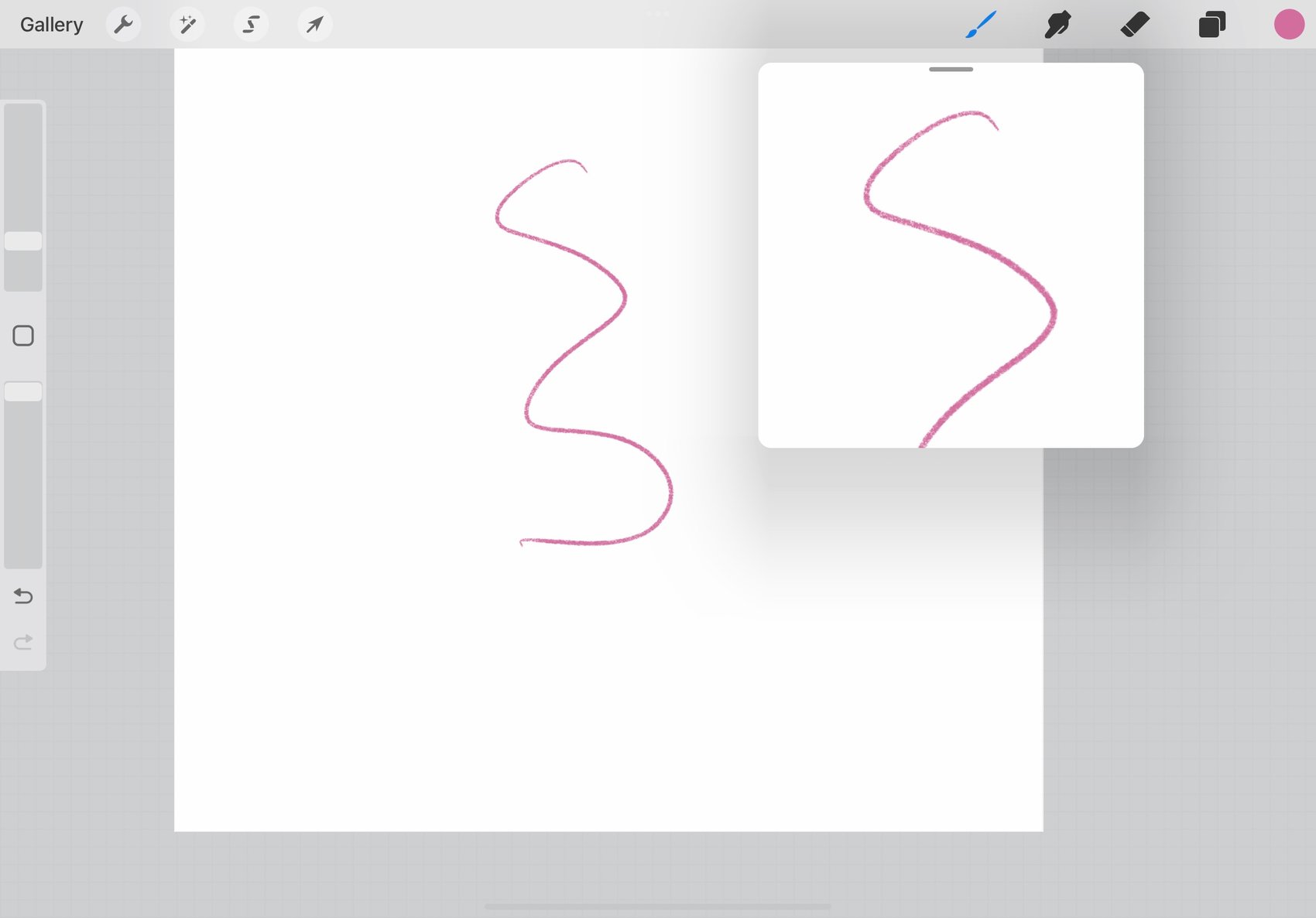 a pink line is shown both on the canvas and within the reference box