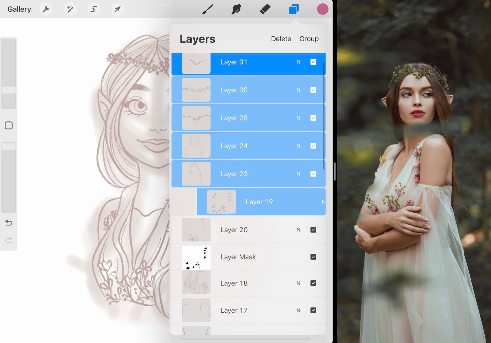 multiple layers are selected within the layers panel