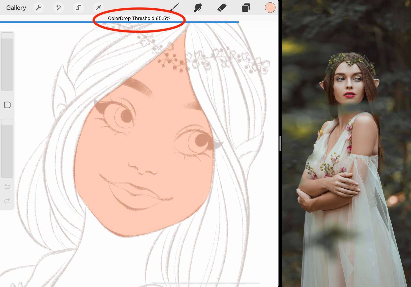the Colordrop Threshold is circled in red