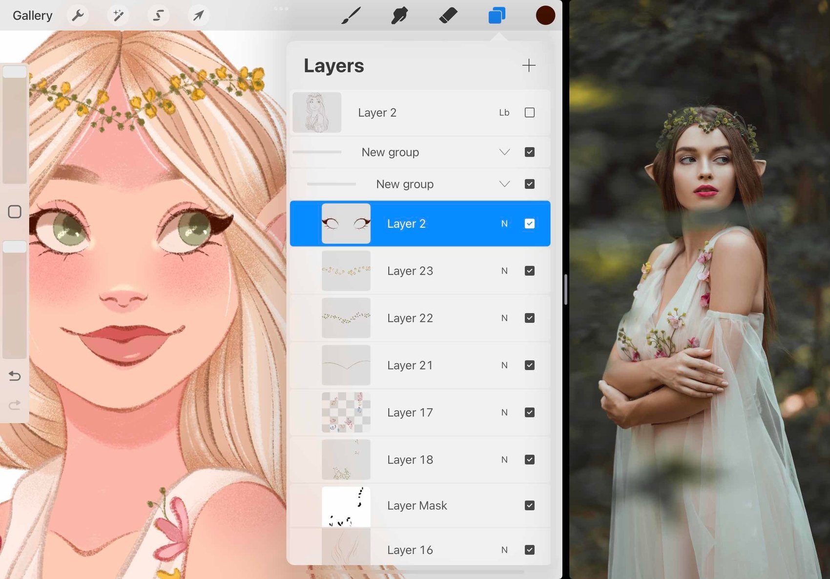 the line art layer group has been opened and switched on