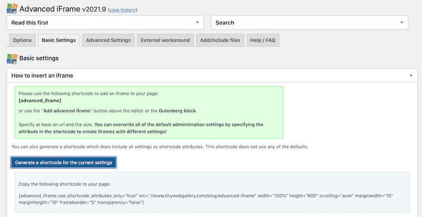 How to override the Advanced iframe default settings.