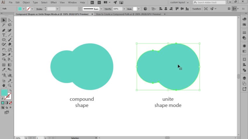 example of larger shape created using the unite shape mode