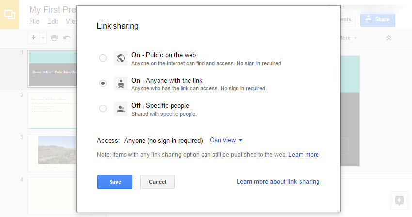 Control the privacy of the presentation