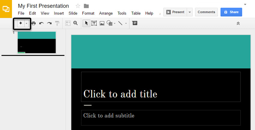 Press to add a new slide