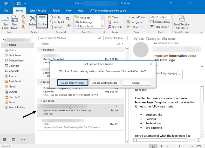 Archive icon in Outlook