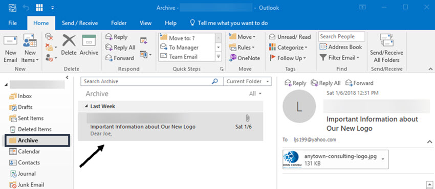 Archive folder in Outlook