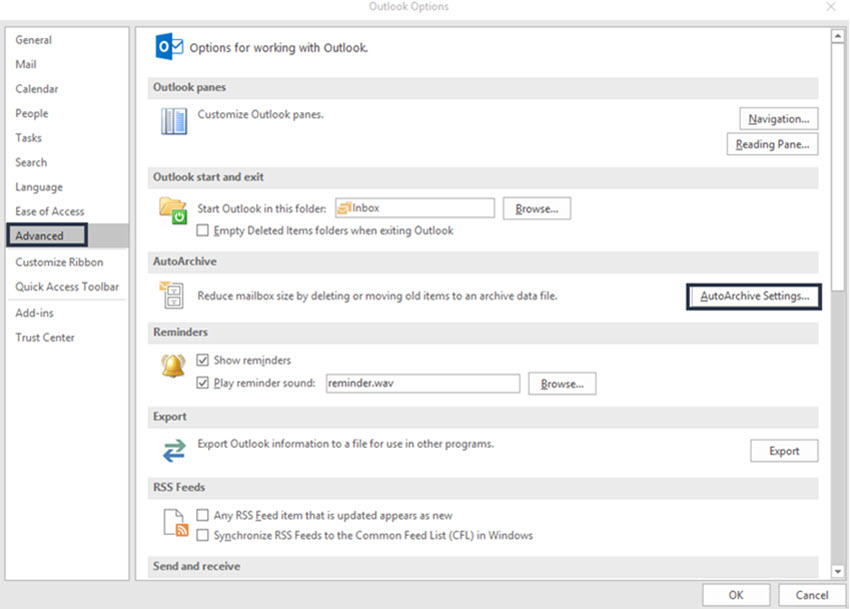 Setting up the AutoArchive feature in Outlook