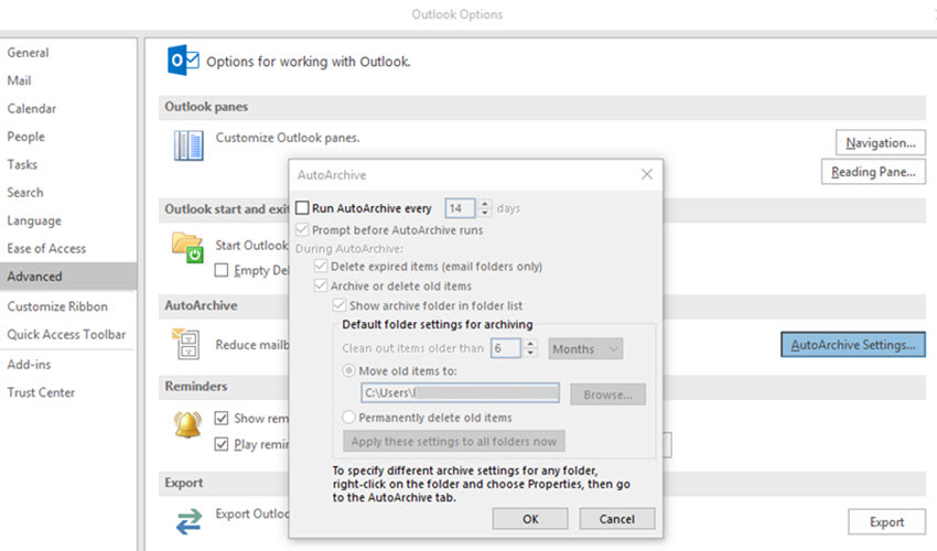 Defining automatic archive parameters