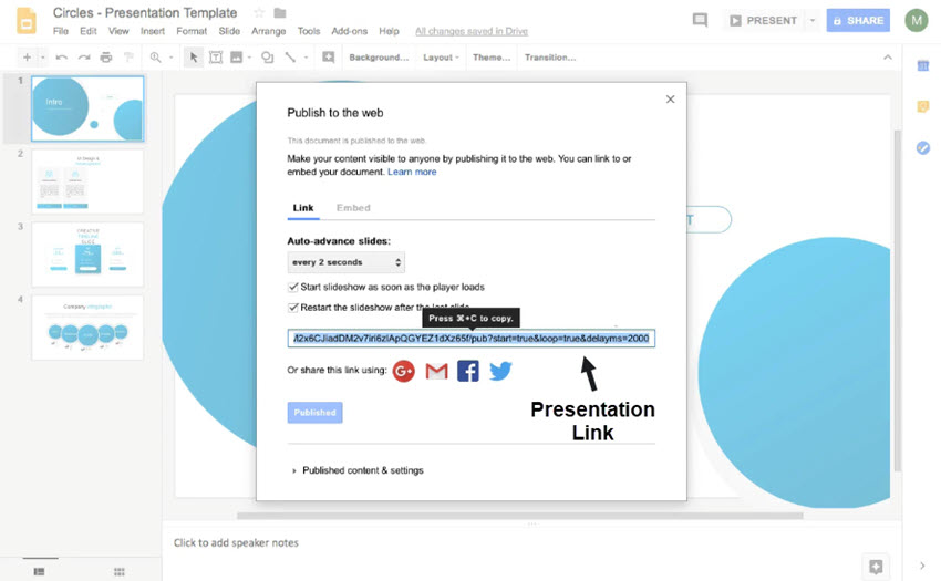publish a timed Google Slides video