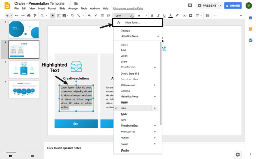 how to add new fonts to Google Slides from drop-down menu