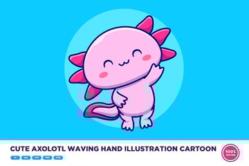 Cute Axolotl Waving Hand Illustration Cartoon