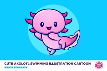 Cute Axolotl Swimming Illustration Cartoon