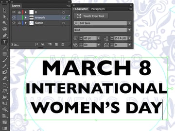 type text gill sans bold international womens day align center character windowmarch 8 adobe illustrator