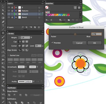 Effect Distort Transform Pucker Bloat adobe illustrator polygon tool percentage create flowers