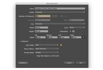 adobe illustrator new documnet set up dimensions 600 px pixels rgb highppi