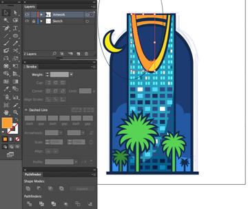 adobe illustrator intersect arc bridge skyscraper kingdom centre illustration