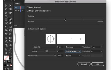 Setting Blob Brush Tool Size angle and Pressure