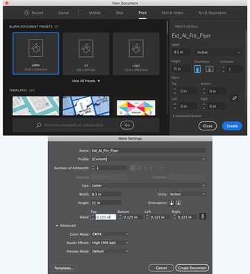 Eid Al-Fitr How to set up Flyer File New document More Settings Bleed Create document