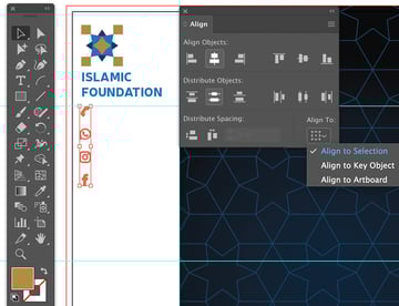 add social icons scale with free transform tool and shift key to constrain and align distribution objects to selection