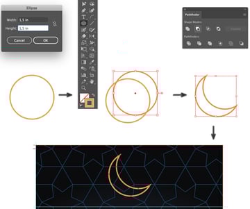 how to create a moon crecent two overlapping circles stroke pathfinder panel shape modes minus front