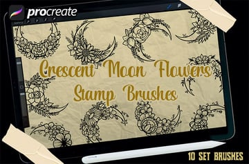 crecent moon flower vintage brush stamp for Procreate from envato elements