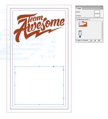 text frame on reverse of card