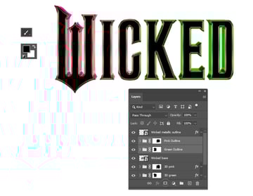 How to mask pink and green Wicked outline