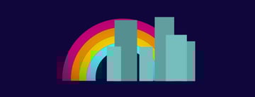 Place the rainbow behind the tiny city