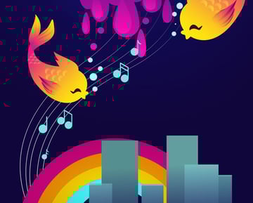 Scatter the music notes around the flowing lines near the fish within your composition