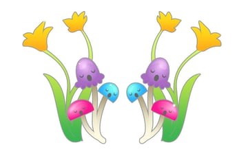 give the mushrooms cute faces and shiny highlights