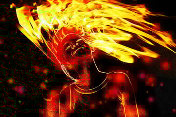 User PeymanTDR commented with their result from a flaming photo manipulation tutorial by Jayan Saputra