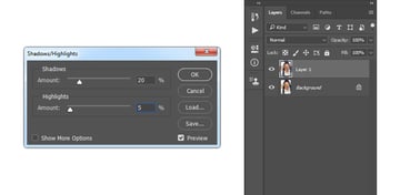 Adjusting shadows and highlights