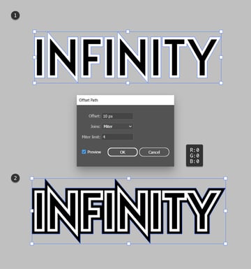 offset path text black