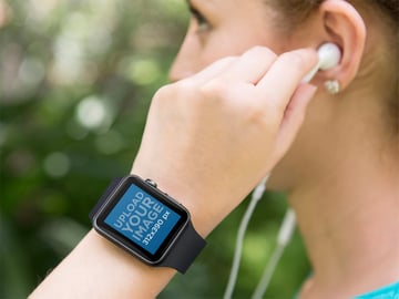 Black Apple Watch Mockup of Young Woman Working Out