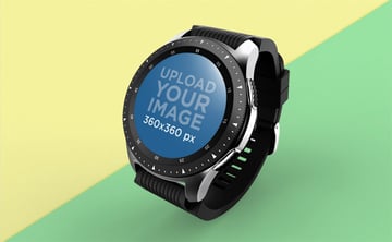Mockup of a Smartwatch Floating Over A Solid Surface