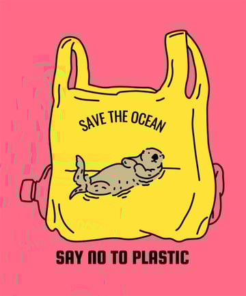 Ocean Rescue T-Shirt Design Maker Featuring an Otter in a Plastic Bag