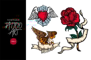  3 Vintage Hand Drawing Tattoo Vector