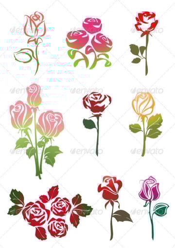 Icons Set of Colored Roses