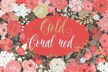 Vector Gold Coral Red Floral Elements