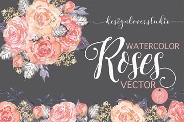 Vector Watercolor Coral Red Roses