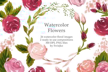 Watercolor Retro Flowers