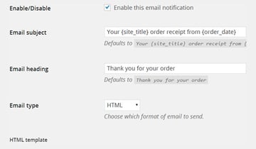 Settings for Processing order emails