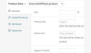 General tab settings for external or affiliate product