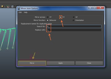 Mirror Joint Options