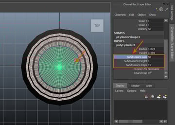 Subdivisions Axis to 50 and Subdivisions Caps to 15