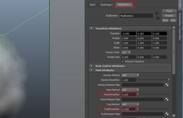Go to fluidEmitter1 attribute